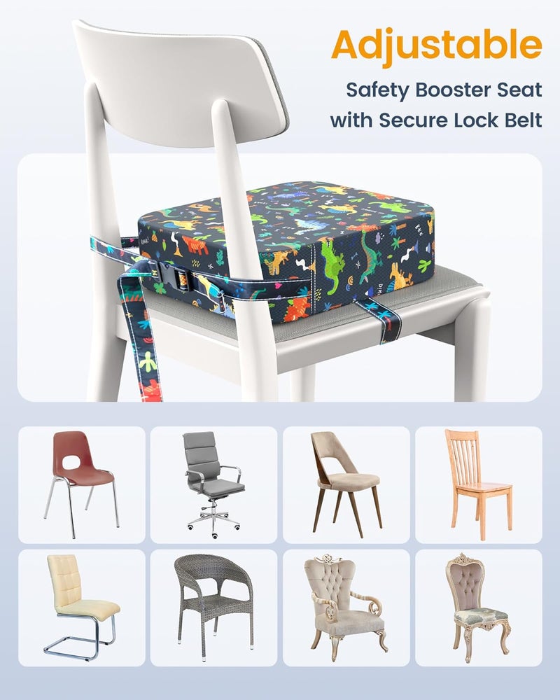OPZAVYA Kid Booster Seat for Kitchen Chair, Portable Toddler Booster Seat for Dining Table with Safety Buckles Portable Increasing Booster Cushion Foam Chair with Non-Slip Bottom (Blue Dinosaur) - Image 4